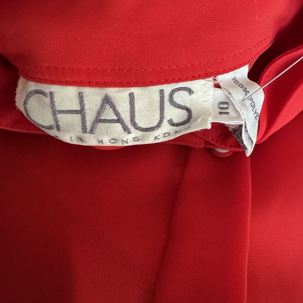 Vintage Red Sheer Blouse Mock Neck Size 10 - Picture 5 of 12